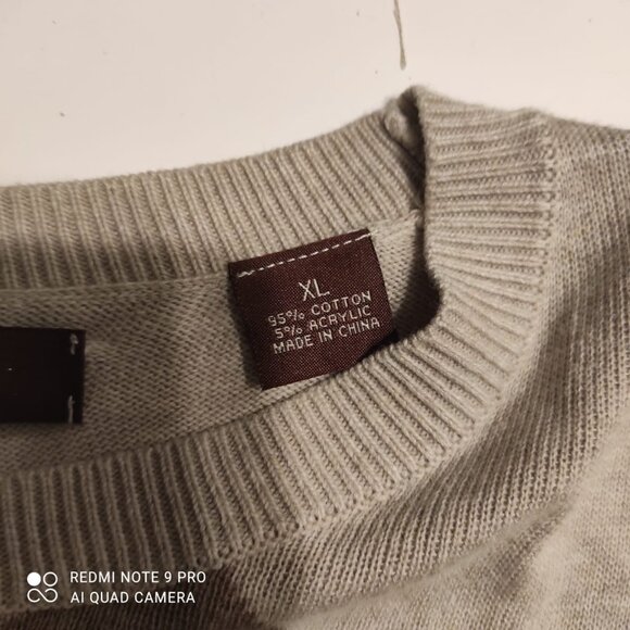 Perry Ellis Mens Argyle Sweater XL Beige & Brown Cotton Blend Crewneck - Picture 7 of 9